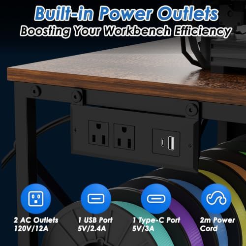 Wood desktop workstation with spool holder — photo 4